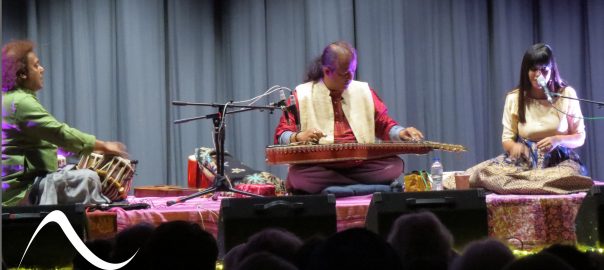 Debashish Bhattacharya Trio on the Glastonbury Town Hall Stage