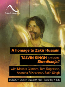 An eflyer with stylised image of Talvin Singh and concert date and venue overlaid